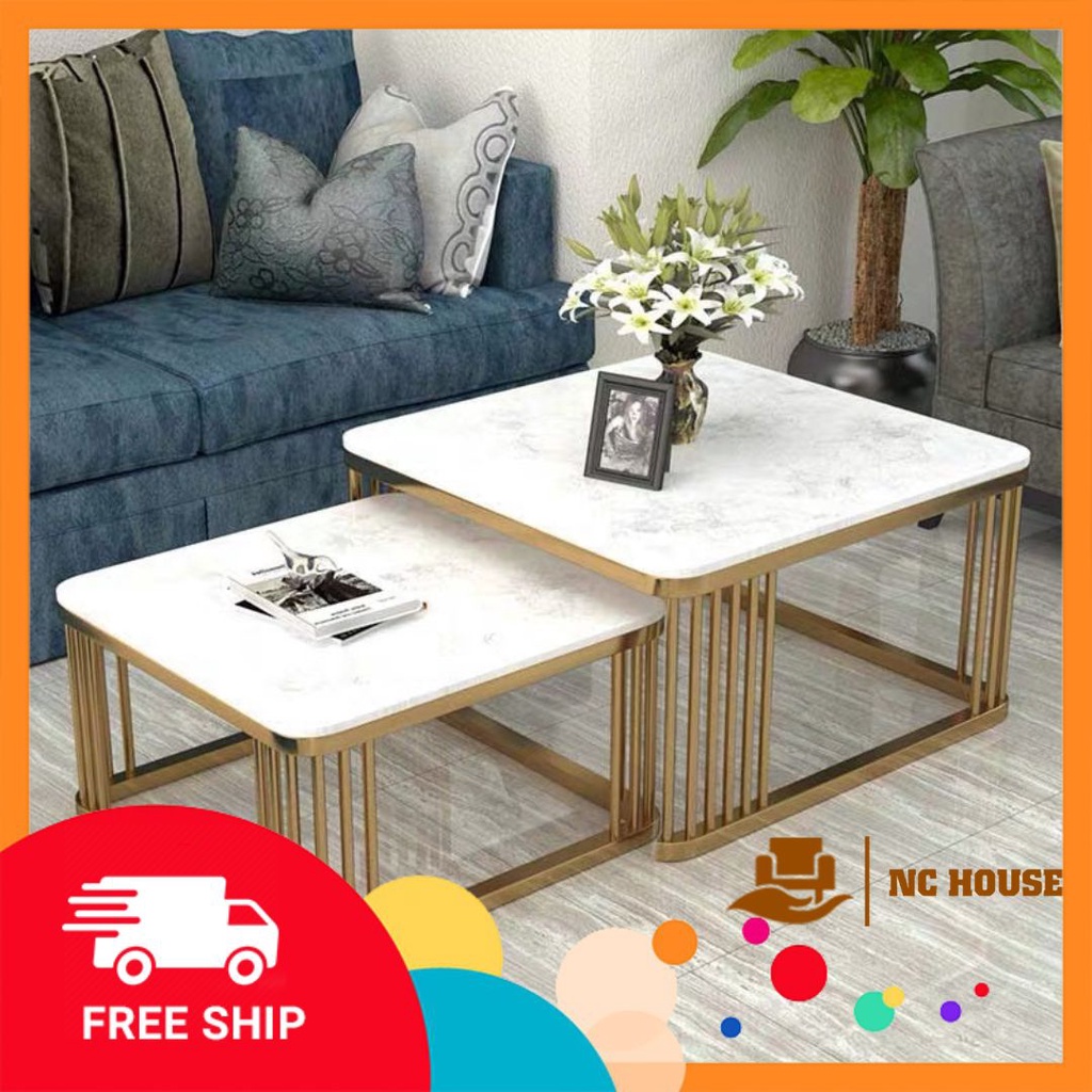 Đơn tỉnh ib shop - Bàn trà sofa phòng khách mặt đá vân mây cẩm thạch cao cấp, khung chân 5 nan chắc chắn