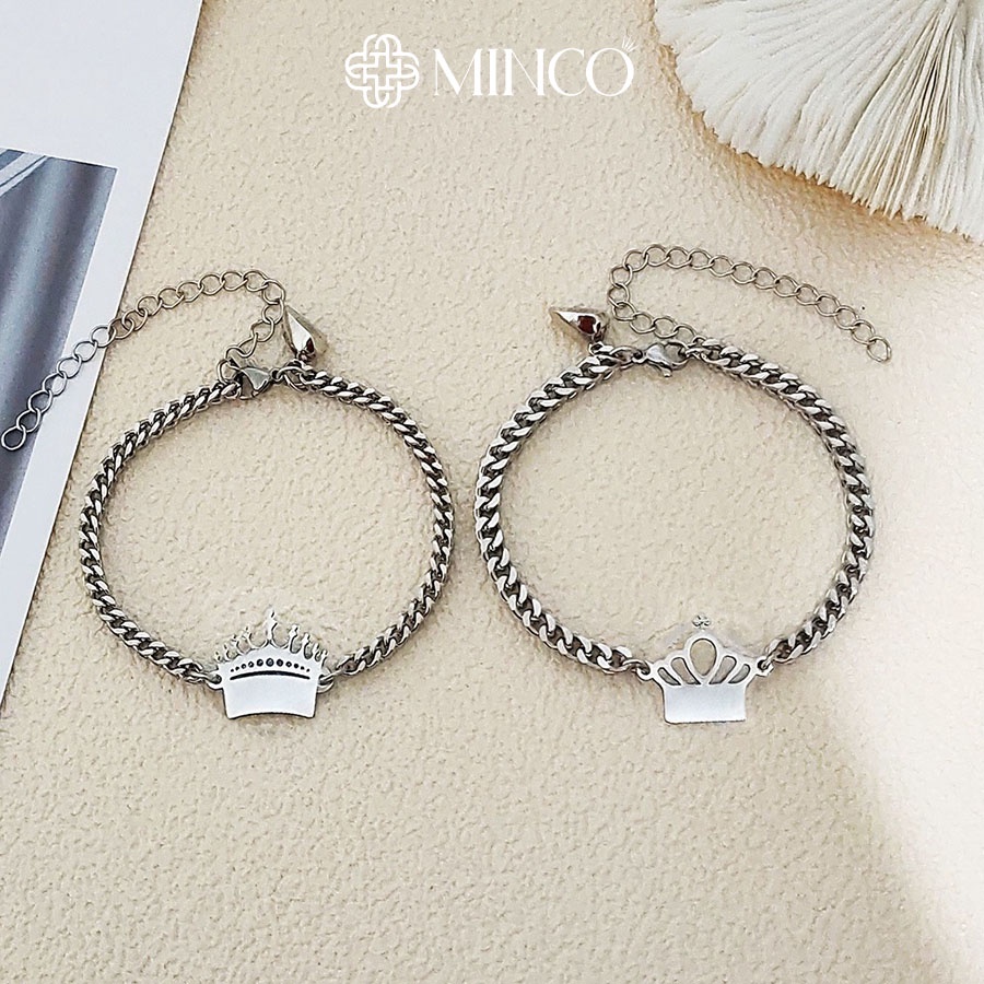 Lắc tay Đôi nam châm Khắc Tên Minco Accessories vòng tay cặp cặp đôi màu bạc 925 không gỉ làm quà tặng LT06