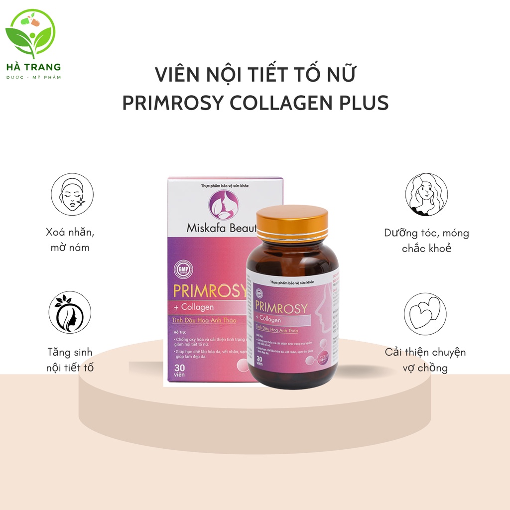 Viên uống nội tiết tố nữ Primrosy Collagen trắng da mờ nám xoá nếp nhăn [Mua 3 tặng 1]