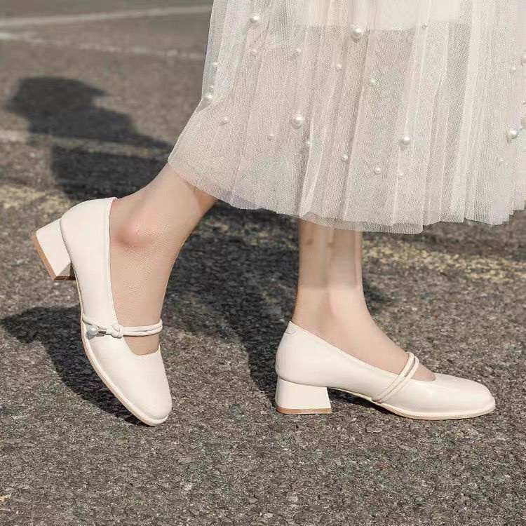 Giày cao gót giày da gót thô