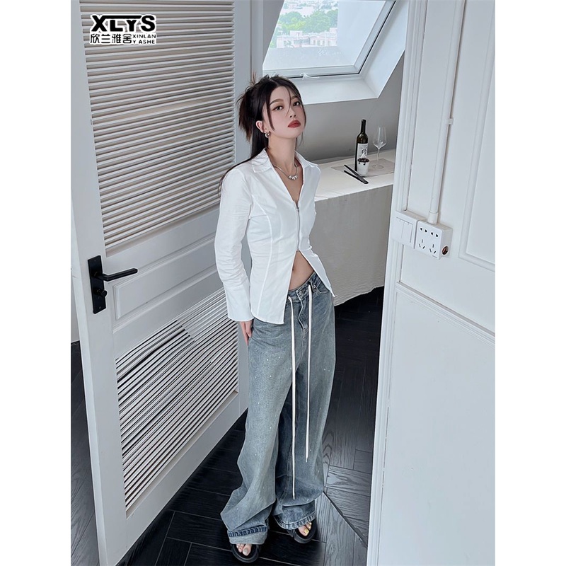 Áo kiểu XINLANYASHE tay dài thời trang Hàn Quốc quyến rũ cho nữ