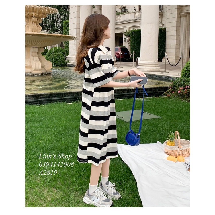 Váy Phông Kẻ Ngang Có Cổ Lịch Sự A2819