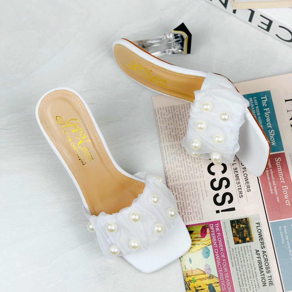 Giày cao gót 7p quai ngang đính ngọc cực sang chảnh tôn chân phái đẹp