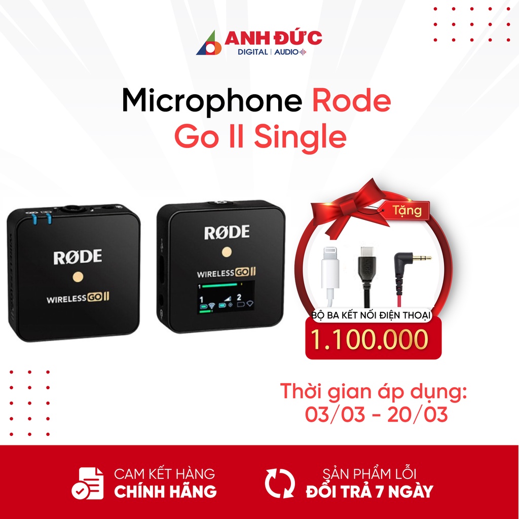 Microphone Rode Wireless Go II Single, Micro cài áo không dây chuyên nghiệp cho Tiktoker, Youtuber, Vlogger, Streamer