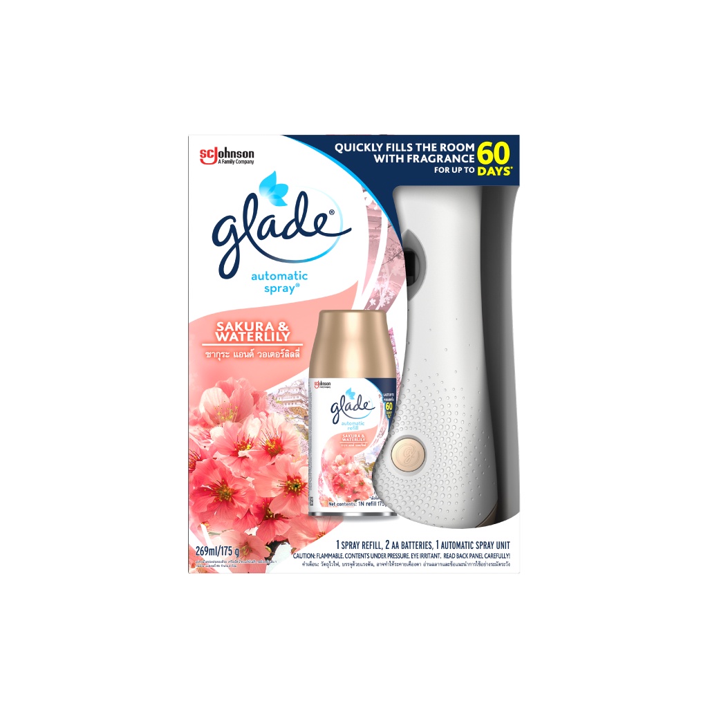 [Nhâp FMCGMALLMT-Giảm 12%-Đơn 250K] GLADE Bộ Máy & Lõi Xịt thơm phòng tự động Hương Hoa Anh Đào Lily 175g