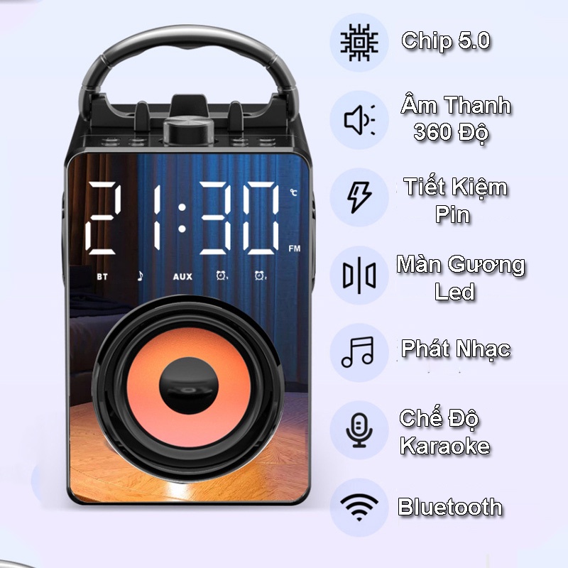 Loa Bluetooth Đồng Hồ H3,Loa Mini Không Dây Bass Cực Mạnh,Âm Thanh Vòm Tương Thích Điện Thoại,LapTop.Màn Hình Soi Gương
