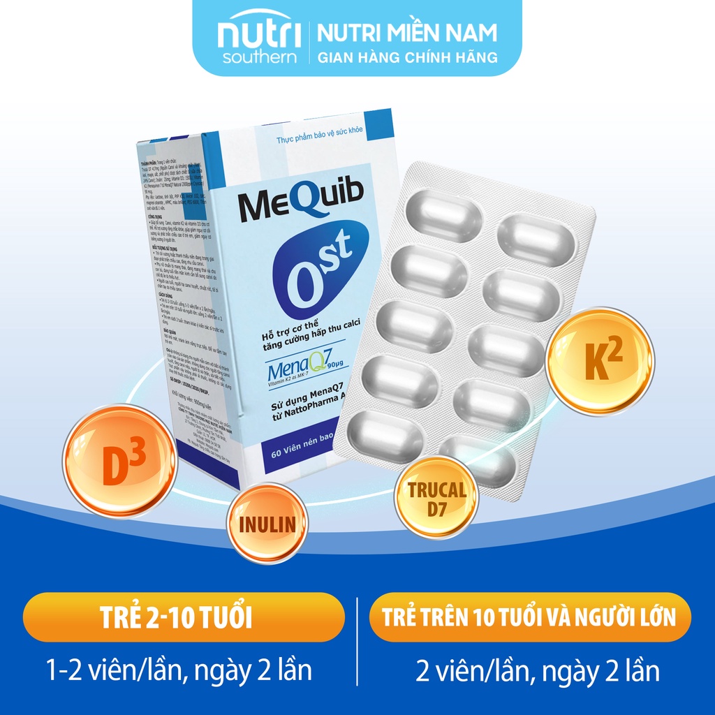 Vitamin D3K2 MK7  Và Canxi MEQUIB OST - Tăng Hấp Thu Canxi, Phát Triển Chiều Cao