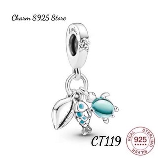 Charm pan ale treo đại dương biển cả rùa cá ôc bạc s925 thuần khiết cao cấp