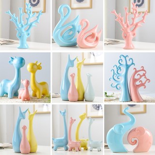 Tượng trang trí phòng khách, tượng decor kệ tivi tủ rượu bằng gốm sứ màu PASTEL nghệ thuật Bắc Âu làm quà tân gia