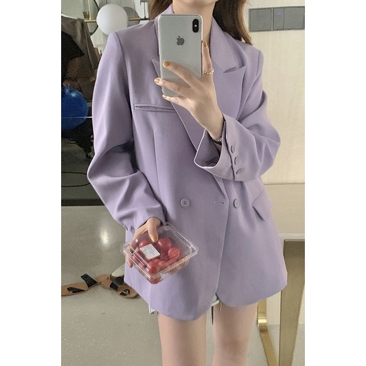 (Hàng Đẹp)Ảnh thật 4 hình cuối-HC629.Áo blazer thiết kế khuy tay chéo xuân thu Hàn Quốc