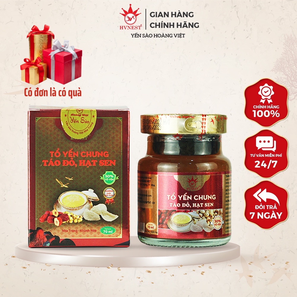 Yến Sào Hoàng Việt Cho Người Thiếu Máu - Yến sào HVNest Táo Đỏ Hạt Sen 30% Yến Tươi