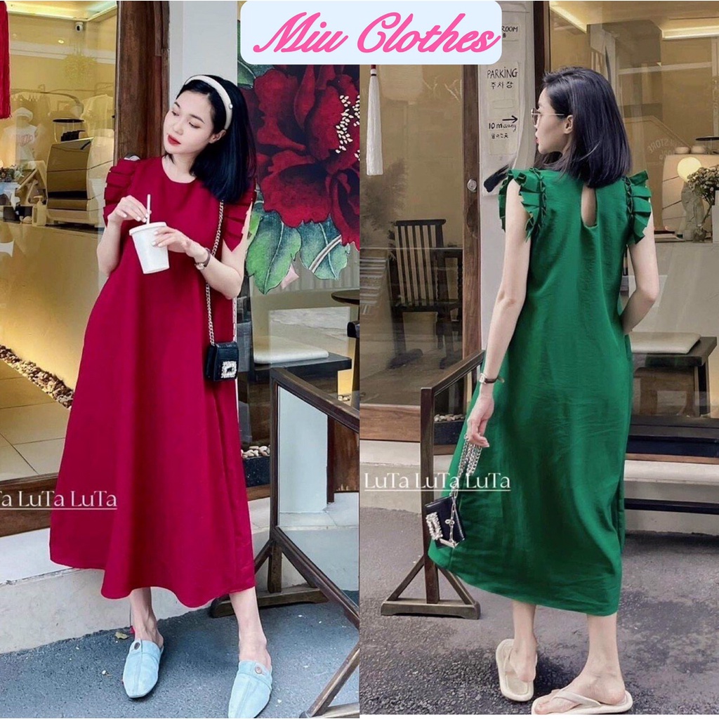 Váy suông tay xếp ly Váy Bầu Đầm Dáng Dài Váy Công Sở Nữ Thanh Lịch phối giọt lệ chất umi cực xinh