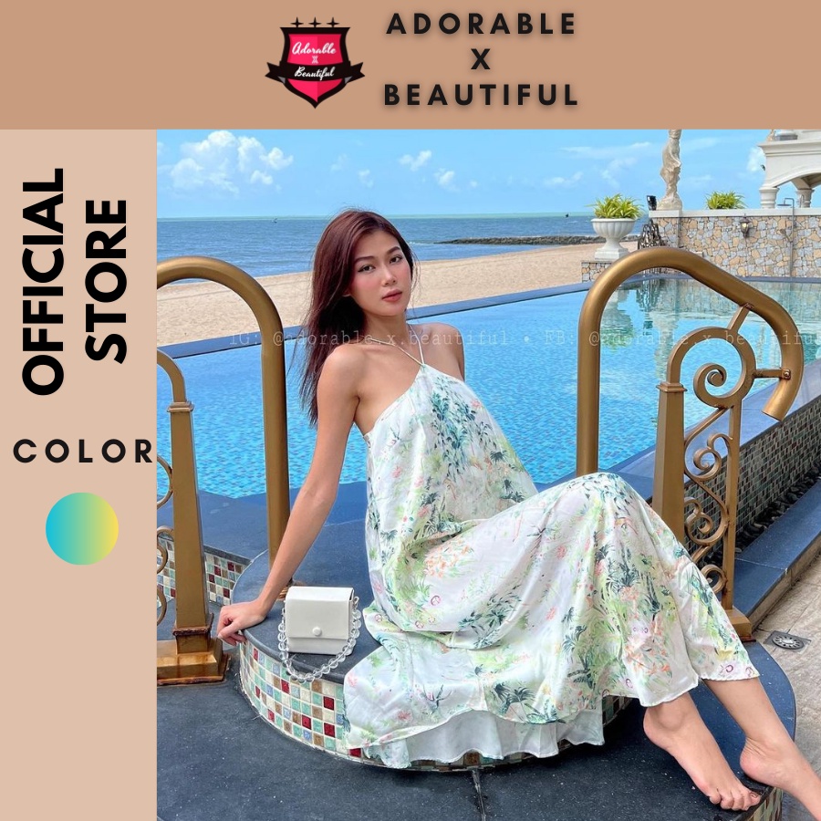 Đầm Maxi Họa Tiết Cổ Yếm Dành Cho Nữ Diệu Dàng Nữ Tính Phong Cách Dễ Thương [AdorablexBeautiful]