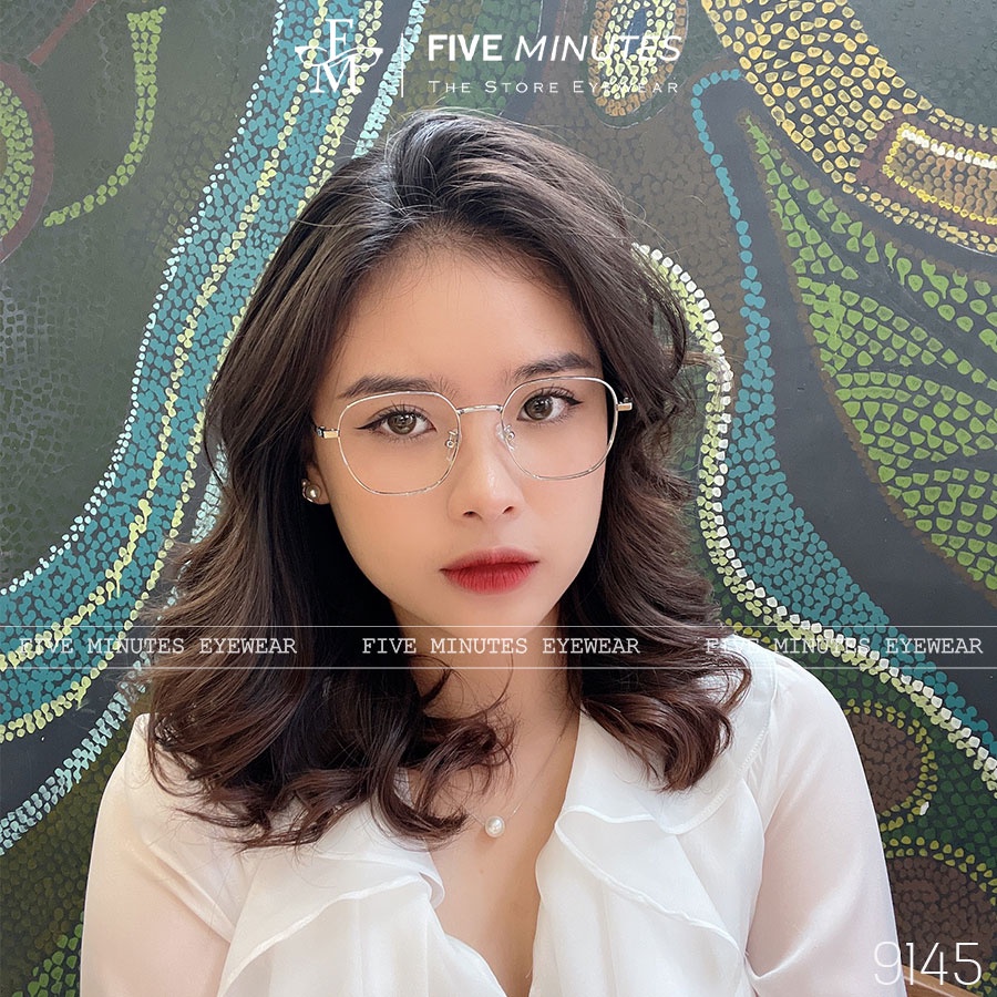 Gọng kính vuông bầu nam nữ chất liệu kim loại dẻo mảnh nhẹ tiranium nhiều màu Kính mắt Five Minutes 9145