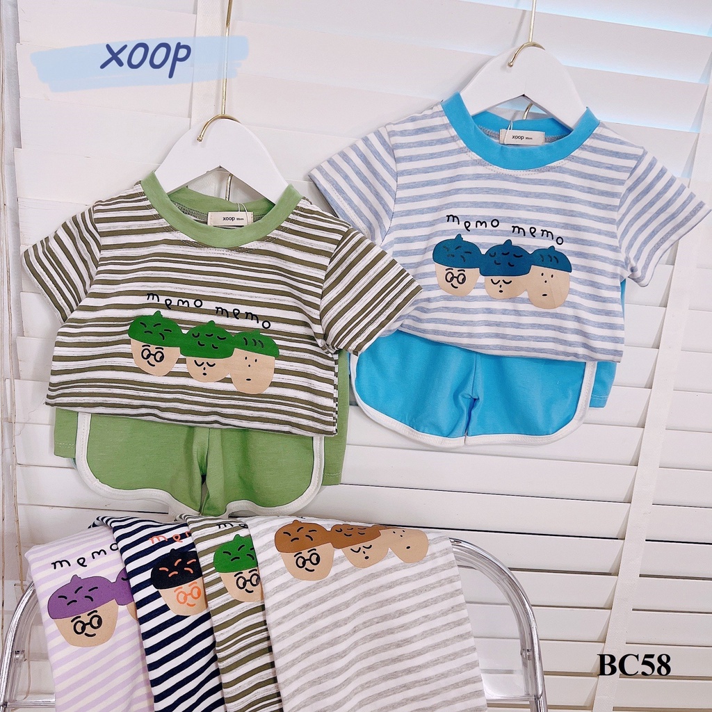 Bộ cộc tay XOOP chất cotton sọc kẻ dệt in 3 mặt cho bé trai bé gái (9-19kg) BC58,Đồ bộ trẻ em mặc nhà,đi chơi,du lich