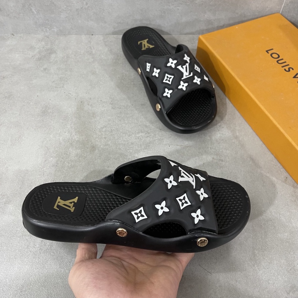 Dép LV In Hoa Nam Nữ - Dép Quai Ngang đế da êm chân bền chắc thời trang