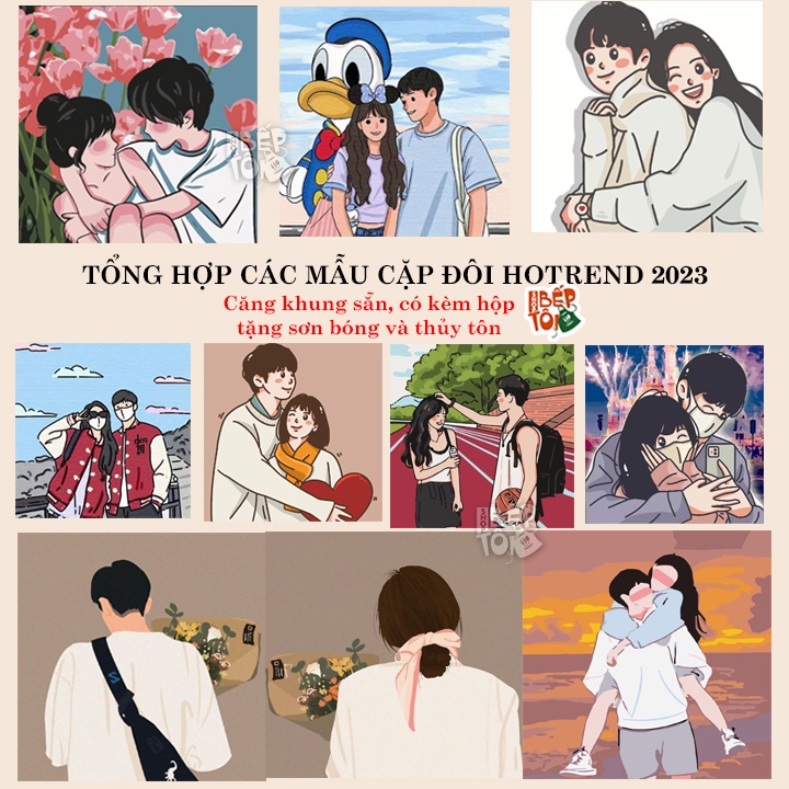 Tranh tô màu theo số Tranh sơn dầu số hóa Size 20x20cm Couple Có Khung