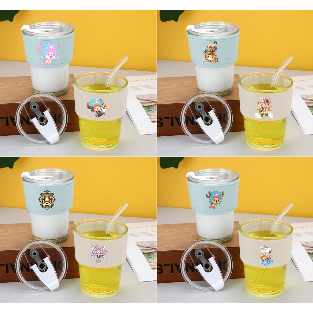 Cốc thủy tinh chopper one piece da pu CTTI21 cute hoạt hình dễ thương 350ml