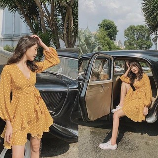 Đầm váy freesize bi vàng cam 2 tầng