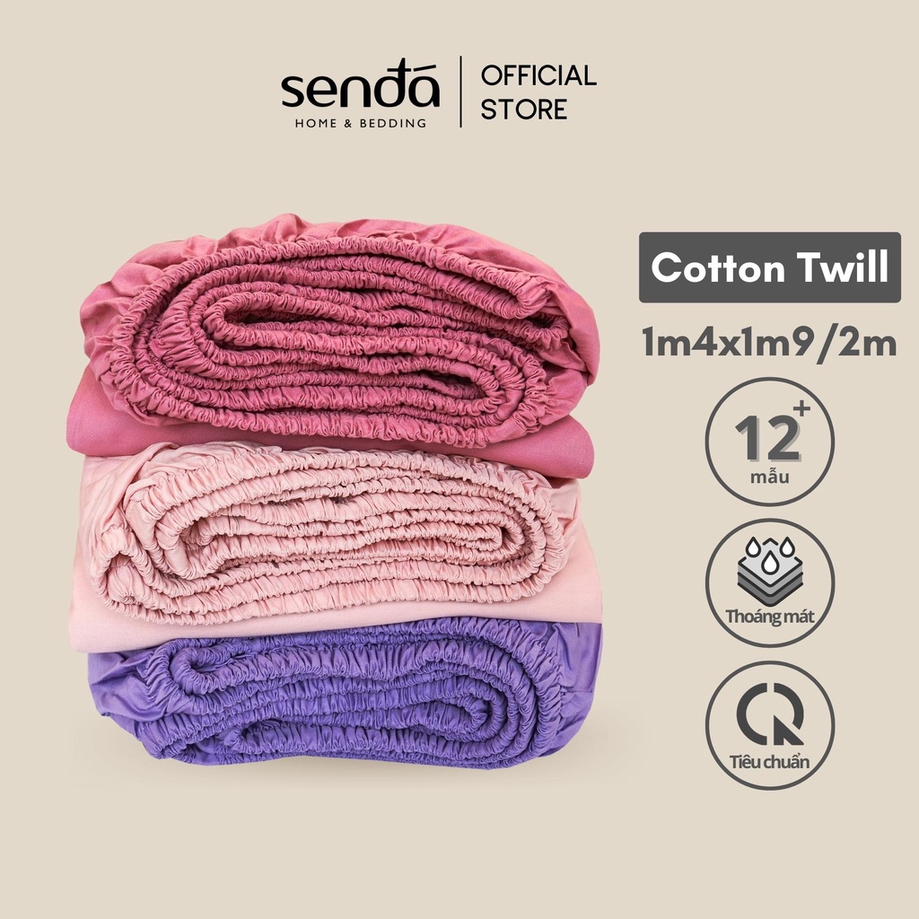 Ga giường 1m4 Cotton Twill Hàn Quốc Sen Đá Home Bedding cao cấp trơn màu, drap bo chun trải nệm, ra đệm 1m4x2m 1m4x1m9