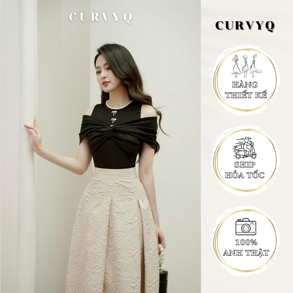 Áo Cổ Viền Ngọc Xoắn Tay 3 Nơ Đá 23bst1 Thời Trang Thiết Kế Nữ CurvyQ