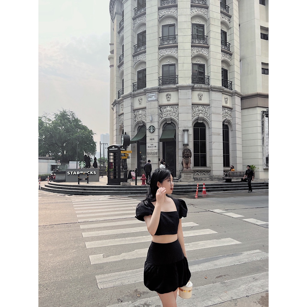 Set áo tay bồng cổ vuông chân váy bồng xoè sang chảnh đáng yêu thiết kế Bonheur Karina Set