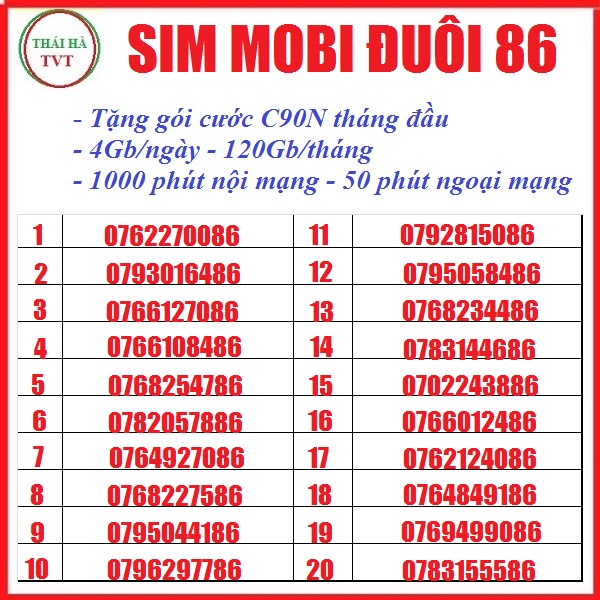 Sim 4G C90N đuôi 86 Phát lộc giá rẻ