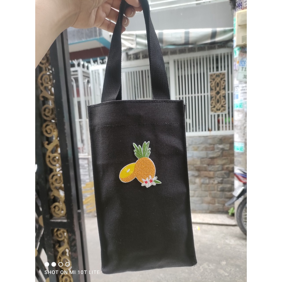 túi vải bố đựng bình nước full màu quả thơm - Cao 25cm x ngang 15cm x rộng 6cm