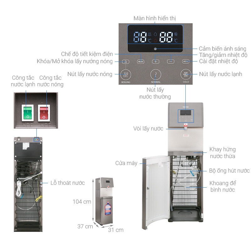 Cây nước nóng lạnh Toshiba RWF-W1830UVBV/RWF-W1830BV - Hàng chính hãng - Giá rẻ nhất HN