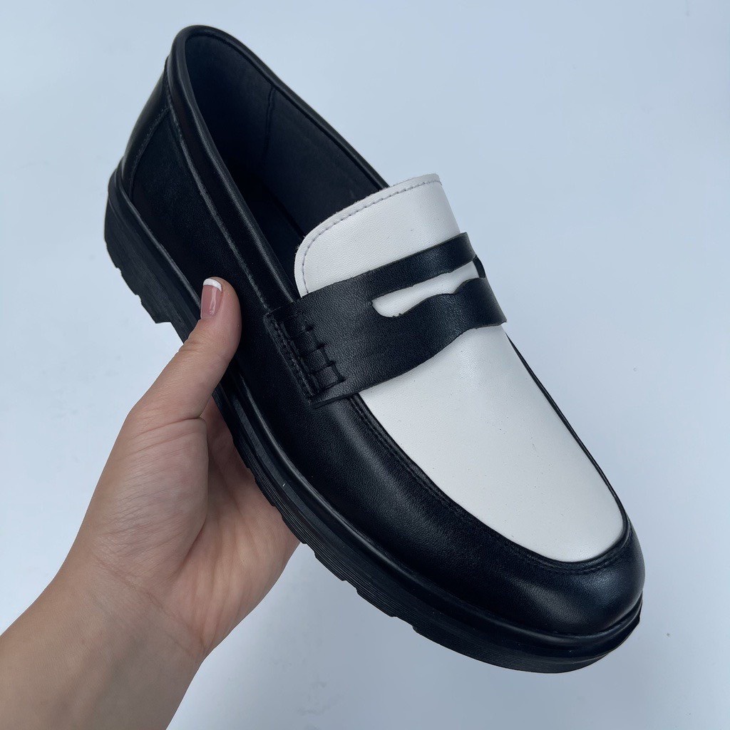 [Mã FATOP12 giảm 30K đơn 150K] Giày Tây Lười Penny Loafer Black White Phananh.4Man's Da bò Không Nhăn - GD45