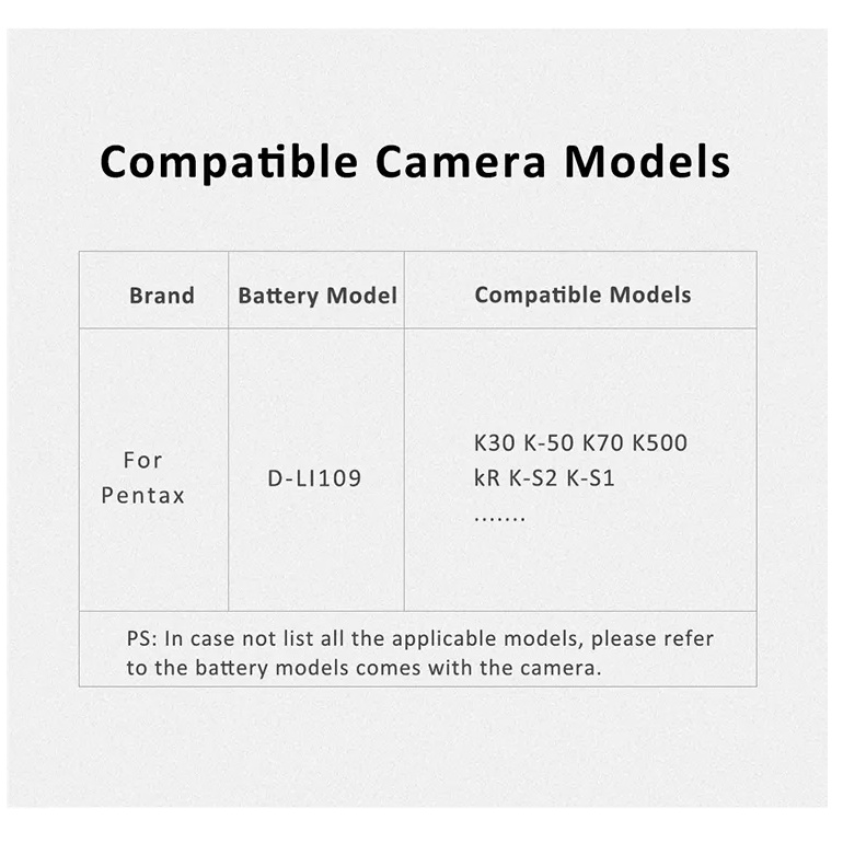 Pentax D-Li109 BC109 | Pin và sạc máy ảnh Pentax KR KS1 KS2 K2 K30 K50 K70 K500 hãng Kingma Pentax DLi109 Li109