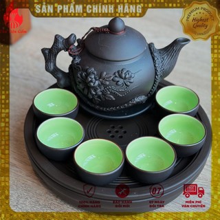 Ấm chén Tử sa bộ pha trà đất nung đỏ Ấm chen pha trà bát tràng Bộ ấm trúc đẹp men đen
