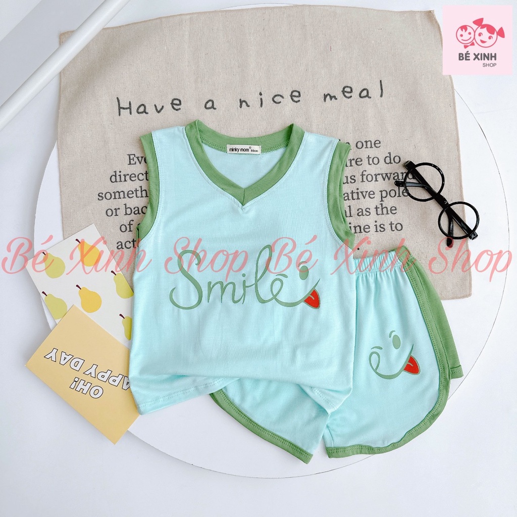 Đồ Bộ Áo Quần Ba Lỗ Cho Bé Trai Bé Gái Minky Mom  Bộ Sát Nách Thun Lạnh Ba Lỗ Cho Trẻ Em Trai Gái BA LỖ SMILE