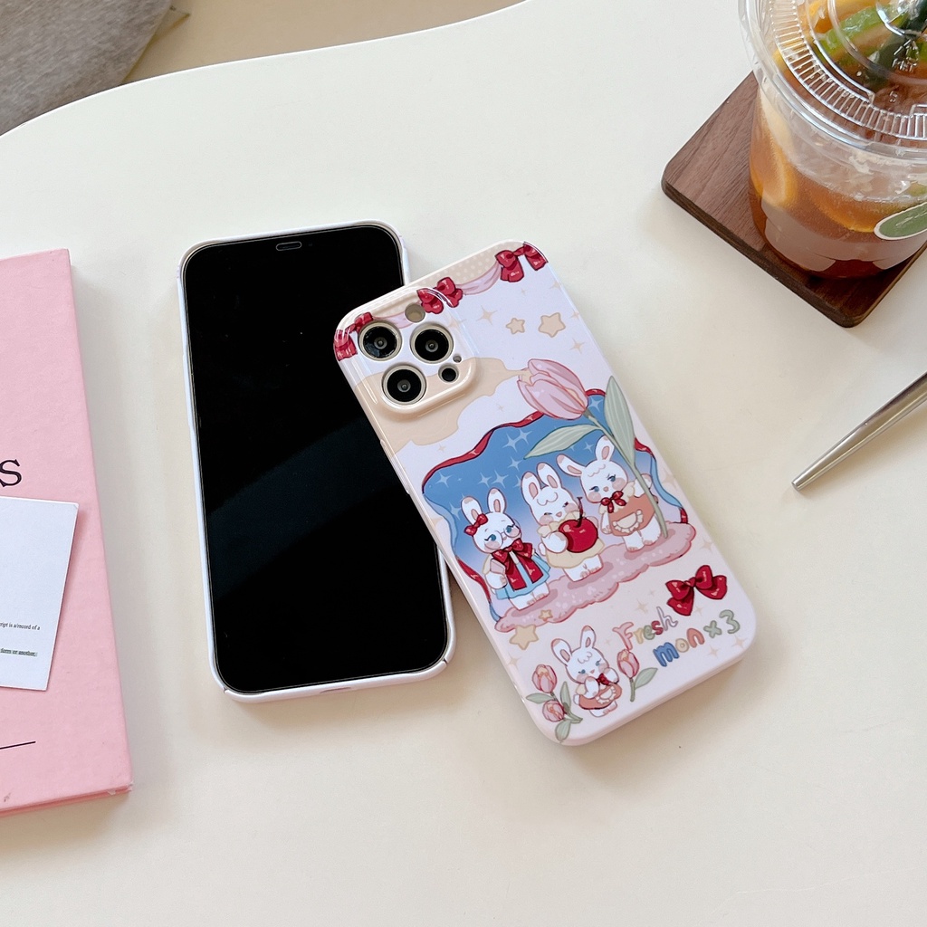 Ốp Điện Thoại Cứng Chống Sốc Hình Hoa Tulip Và Thỏ Dễ Thương Cho iPhone 14 / 13 / 12 / 11 / X / 8 / 7P