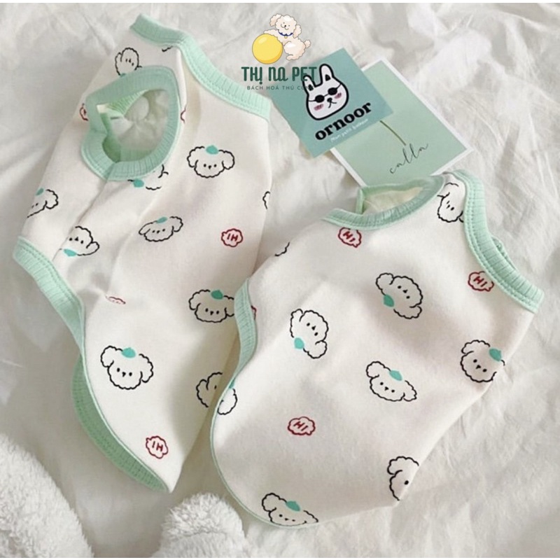 Áo Cho Chó Mèo - Áo Thun Gấu Viền Xanh Thiết Kế Dành Cho Thú Cưng