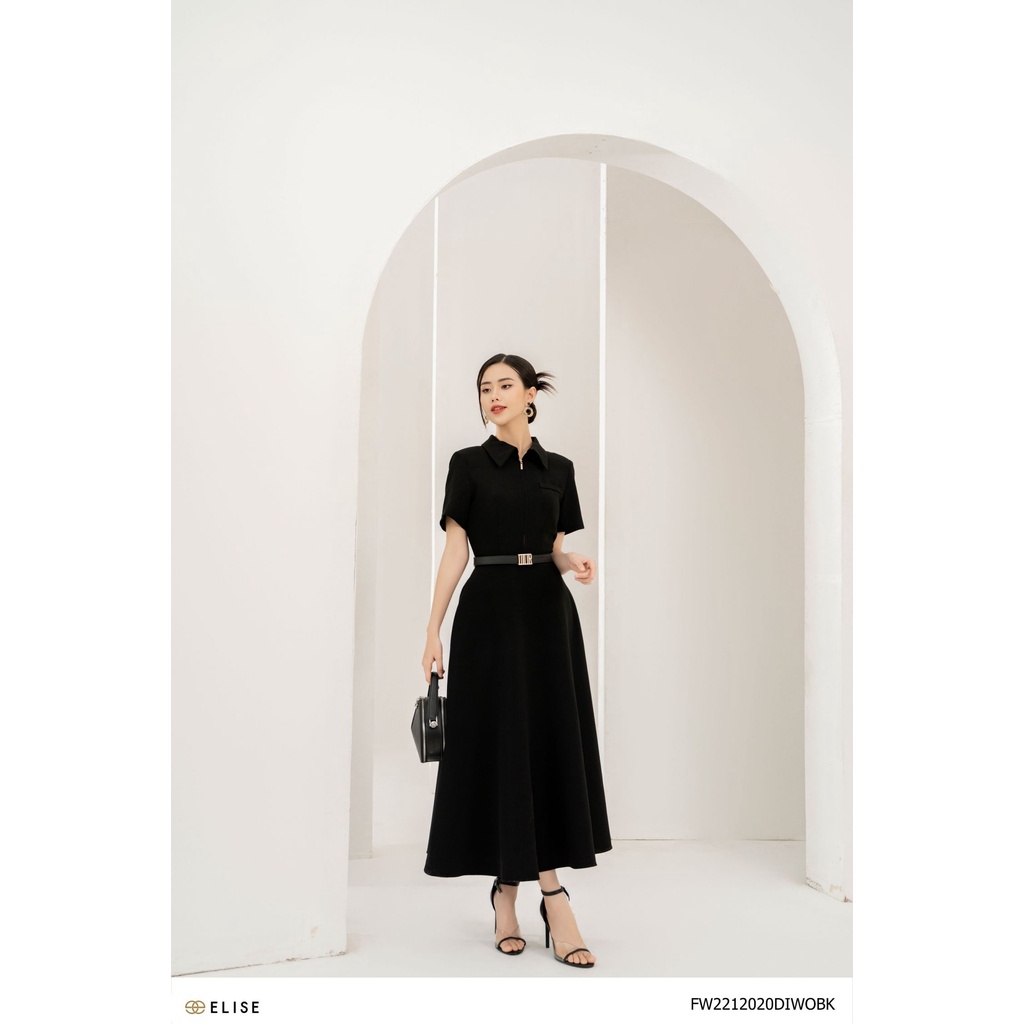 Đầm đen khóa đồng trước thiết kế Elise FW2212020DIWOBK