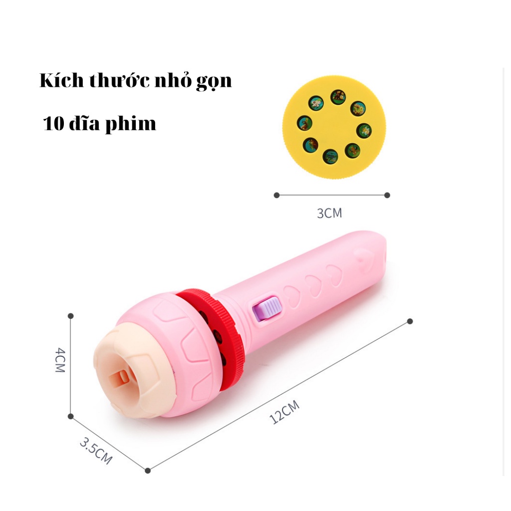Đèn pin chiếu hình với 80 hình động vật xe cộ hoa quả cho bé