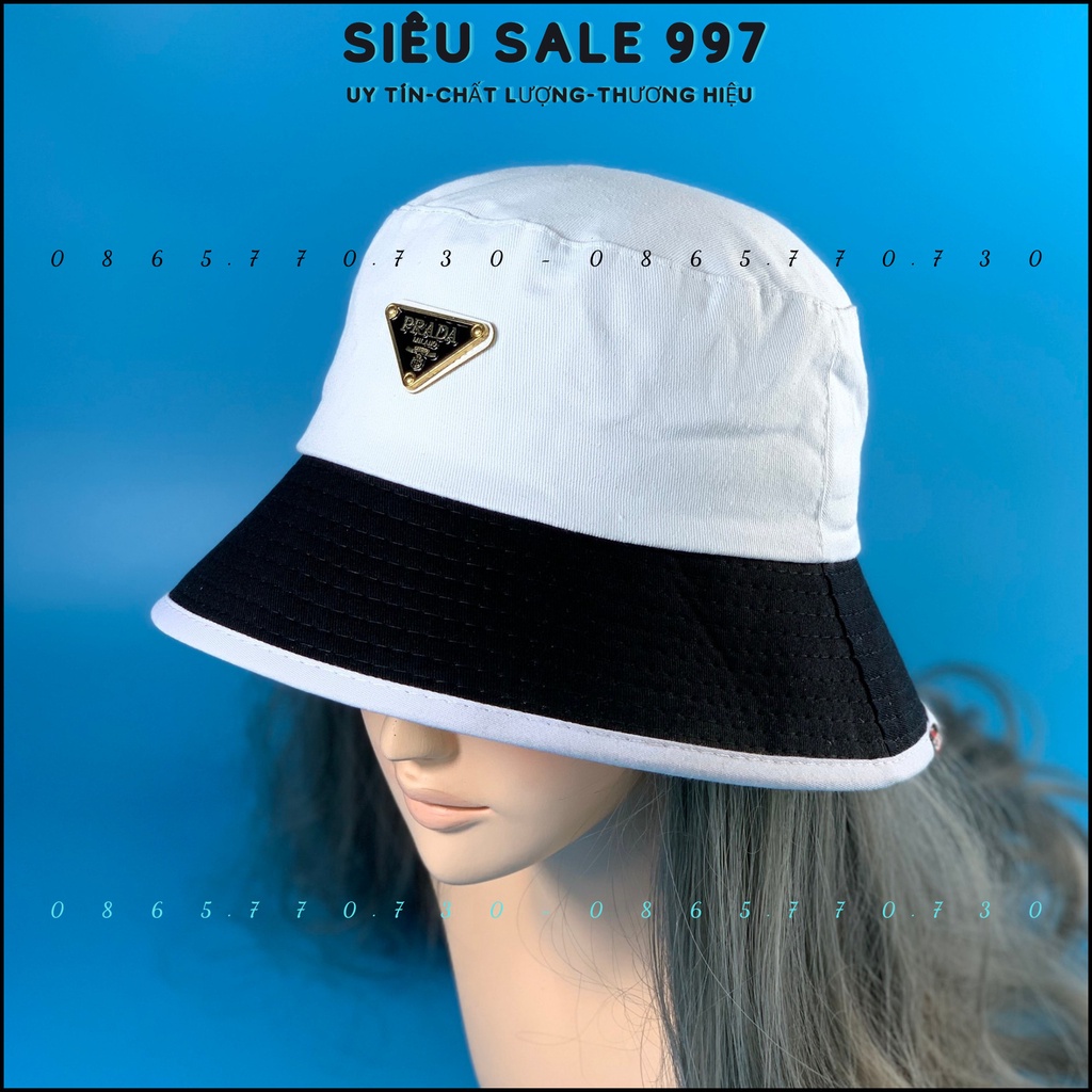 MŨ BUCKET PRAADA PHỐI MÀU TRẮNG ĐEN 2 MÀU CAO CẤP THỜI TRANG NAM NỮ