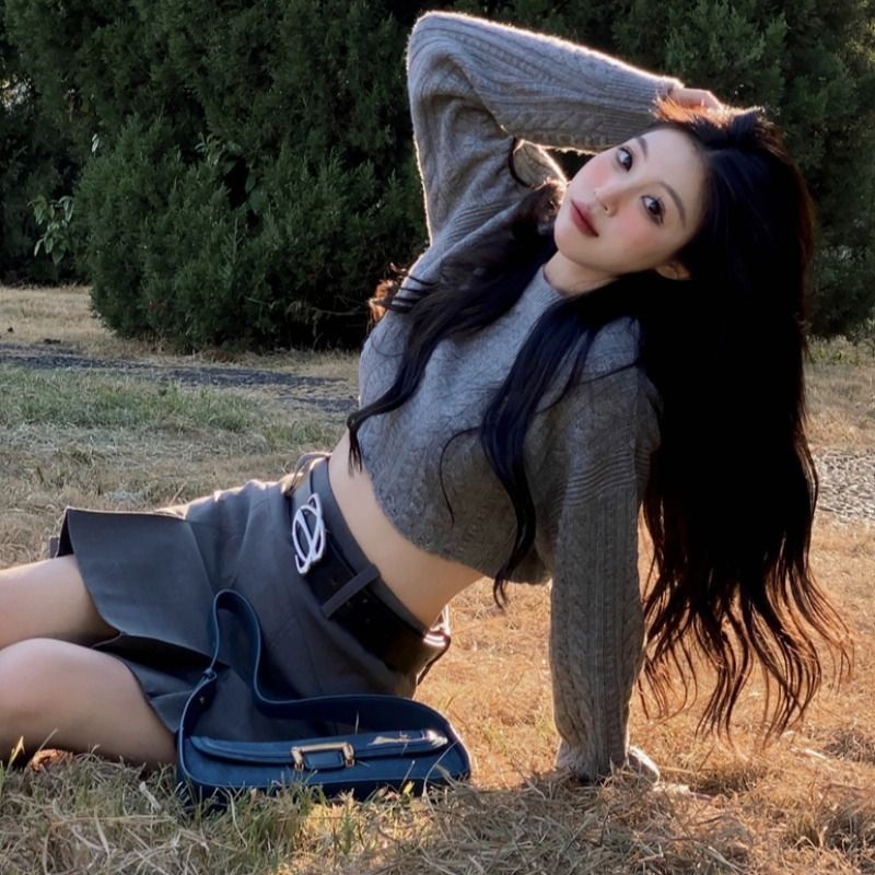 Chân Váy Xếp Ly váy jean Chân Váy Chữ a Xếp Ly Lưng Cao Phong Cách Retro Mỹ Thời Trang Xuân Thu Cho Nữ