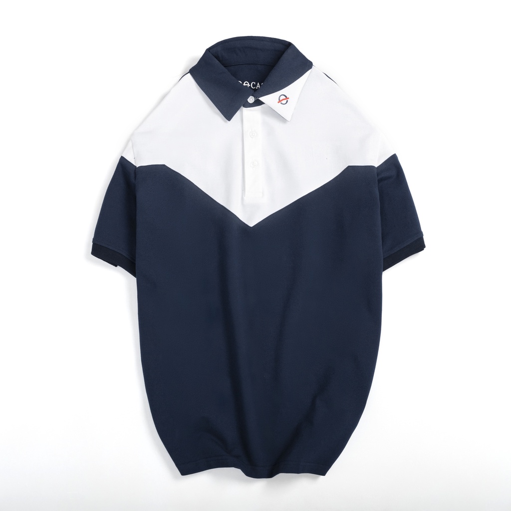 PO910-1 Áo Polo Nam DOCAS Vải Cotton CMC May Phối Thân Xanh Đen Vai Trắng Phom Regular Fit