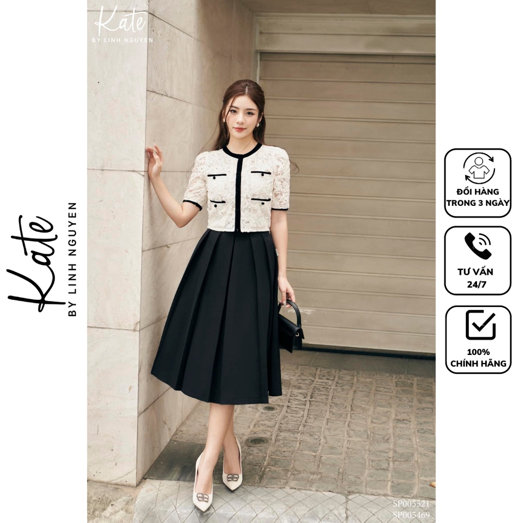 Áo ren croptop 5521 chân váy xếp ly to 5469 thời trang thiết kế Kate by Linh Nguyen