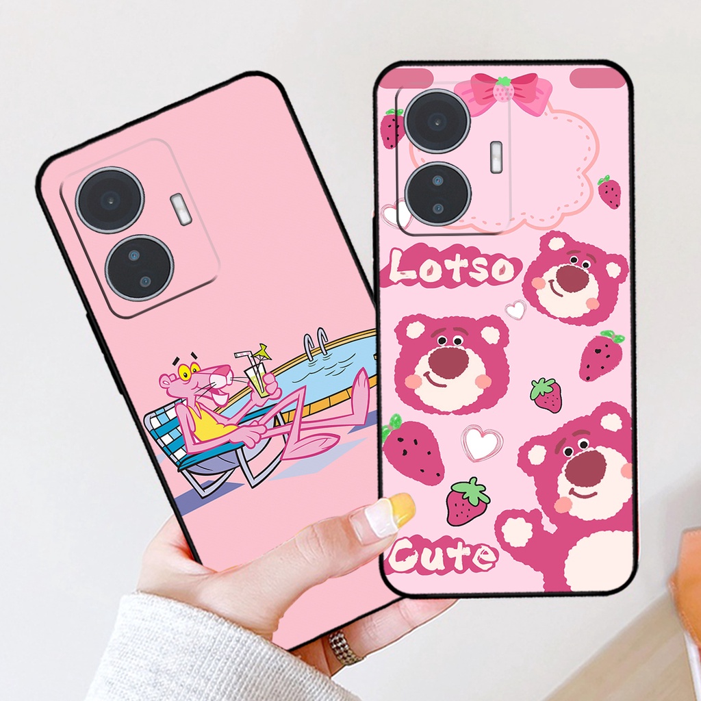 Ốp lưng Vivo Y55 2022 in hình gấu dâu losto, pink panther đáng yêu,hot trend.