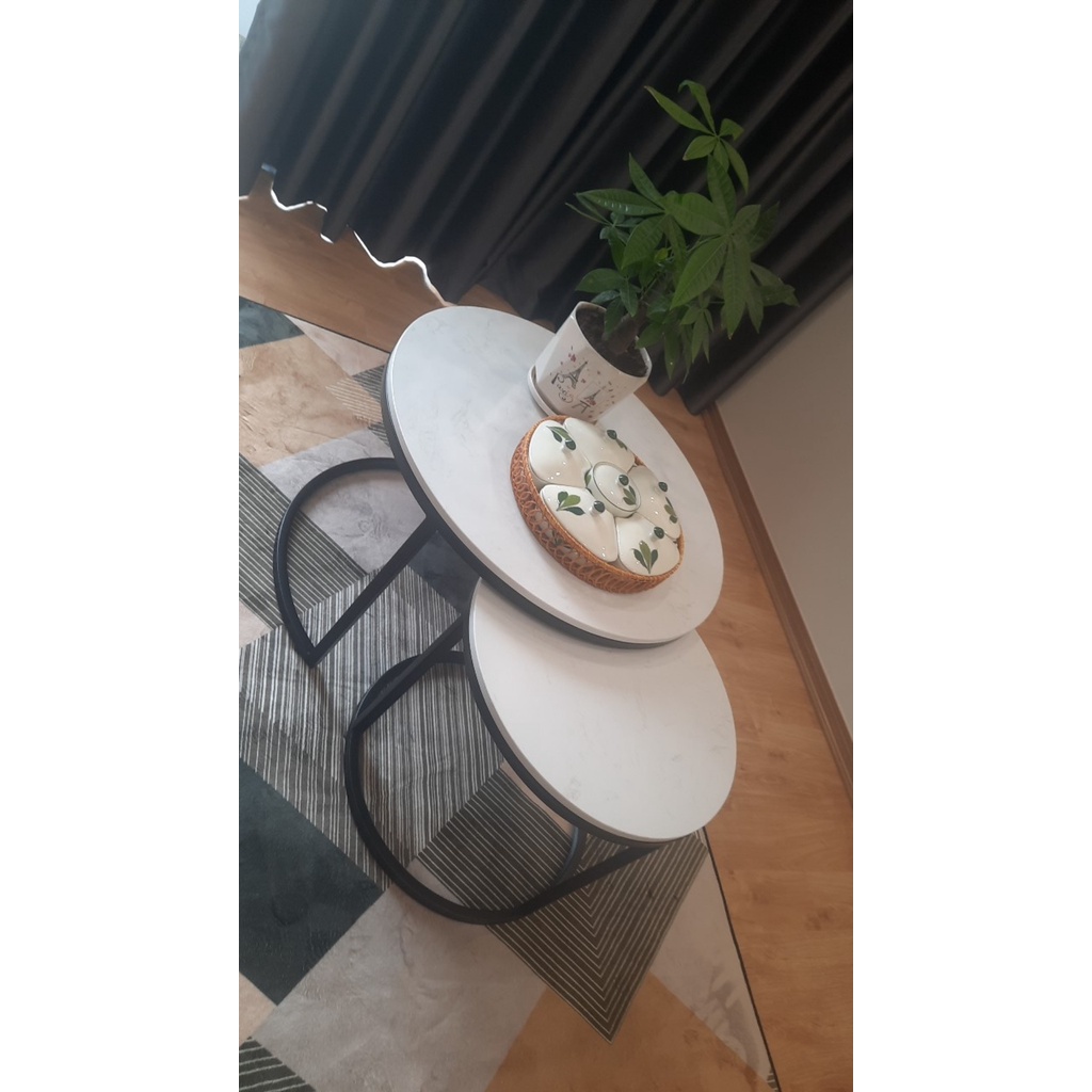 Đơn tỉnh ib shop - Bàn trà NC House mặt đá vân mây, khung sắt nan đơn thép sơn tĩnh điện cao cấp, sang trọng | BigBuy360 - bigbuy360.vn