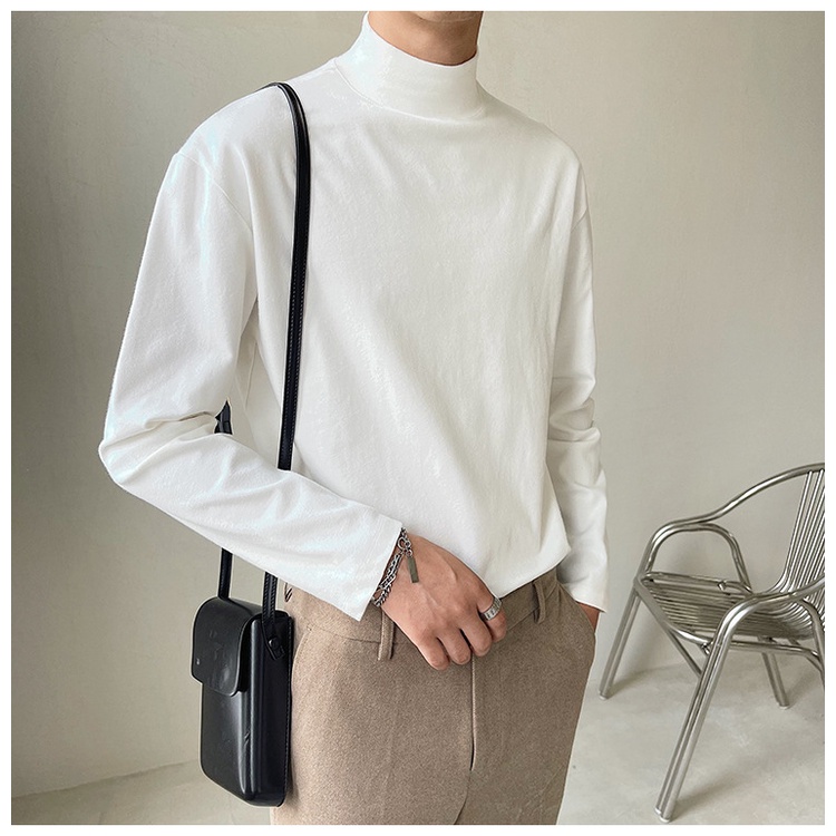 Áo Thun Nam Dài Tay Cổ Lọ Màu Trơn Thời Trang