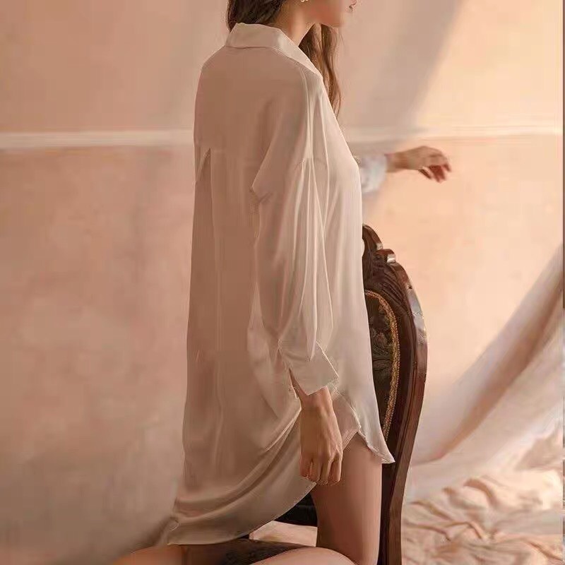 Áo ngủ bộ ngủ lụa sơ mi ngủ áo ngủ nữ ngủ lụa dài tay mau trắng ngủ lụa bộ ngủ nữ mùa hè mã SMN11 ANAN | BigBuy360 - bigbuy360.vn