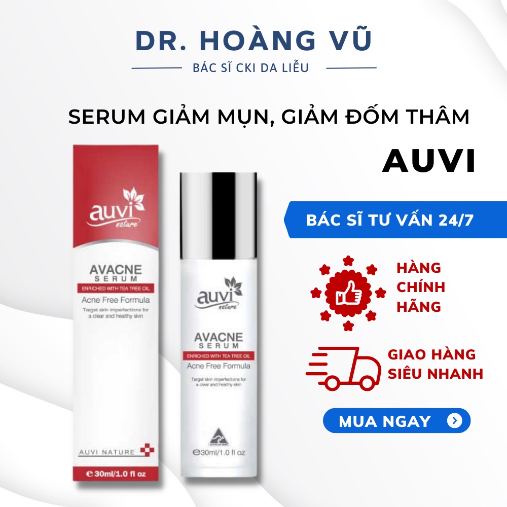Serum AUVI giảm mụn, giảm đốm thâm Auvi Avacne Serum 30ml hỗ trợ ngừa thâm mụn- Dr. Hoàng Vũ