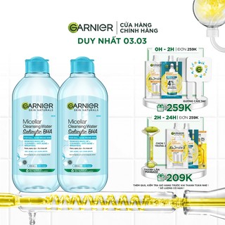 Bộ đôi nước làm sạch và tẩy trang cho da dầu mụn Garnier Micellar Water 400ml