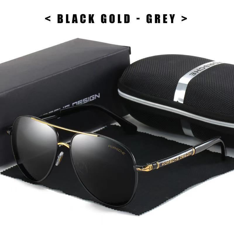 Kính mát thời trang nam Porsche cao cấp - full box - chống tia UV chống lóa tặng kèm khăn lau - đen vàng