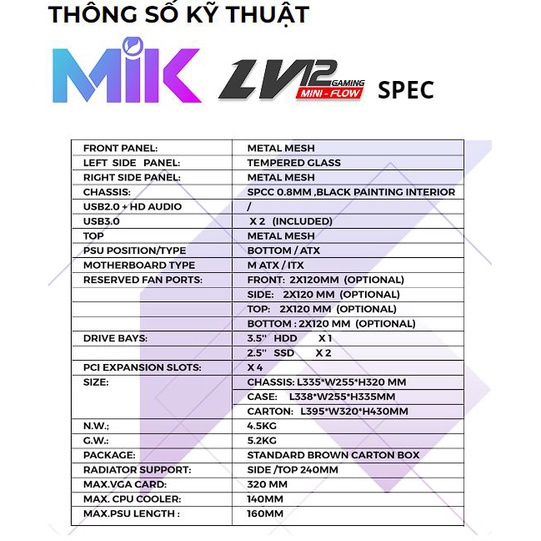 Vỏ Case MIK LV12 MINI FLOW WHITE