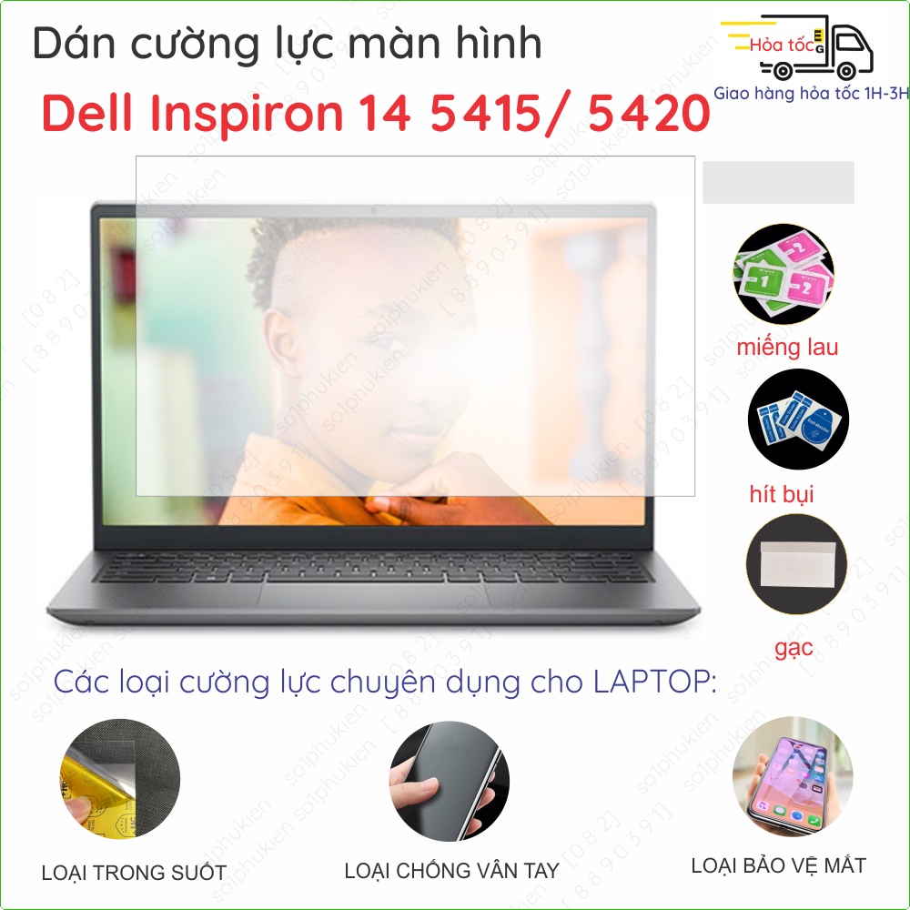 Dán màn hình cường lực laptop Dell Inspiron 14 5415/ 5420/ 5425 nano dẻo trong suốt, nhám chống loá+vân tay, bảo vệ mắt